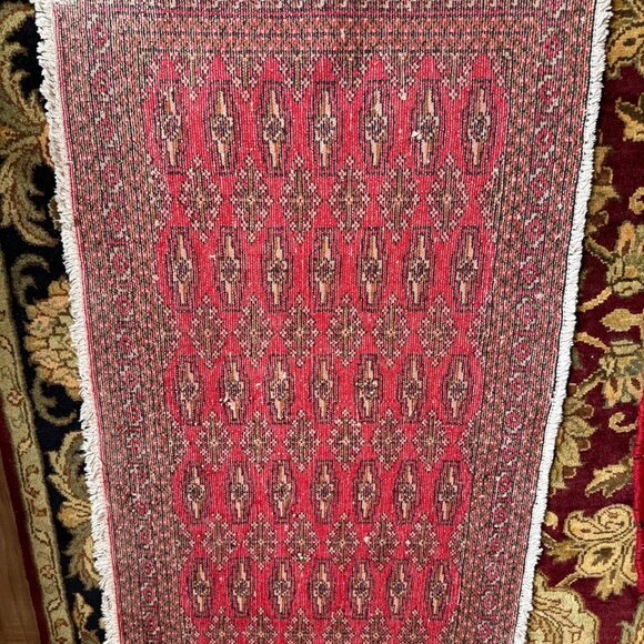 VTG Hand-Knotted All Wool Turkman-Style Oriental Sm Runner Rug Rustic Farmhouse - Picture 9 of 11